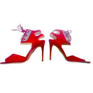 Paul Andrew Laguardia Lace Up Chrome & Red Suede Stiletto High Heels Size 36 / 6